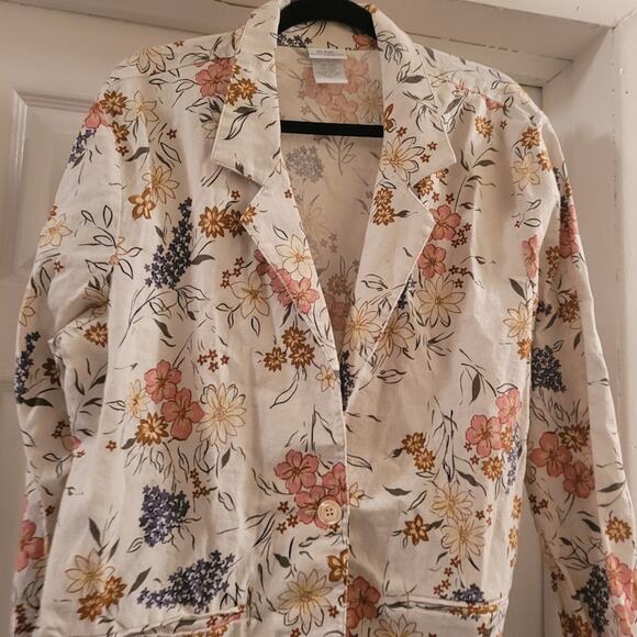 Vntg 80s Floral Linen Blend Blazer Spring Business Summer Boxy Blair Boutique L - Picture 4 of 9